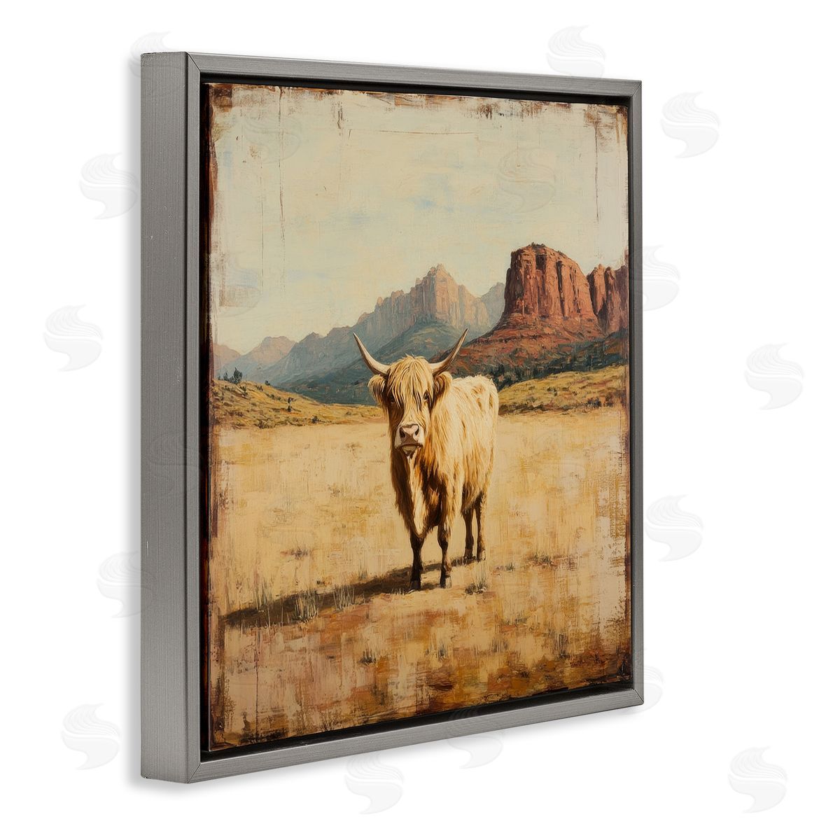 Petal Prints Design Desert Cow Portrait Canvas Wall Art Print