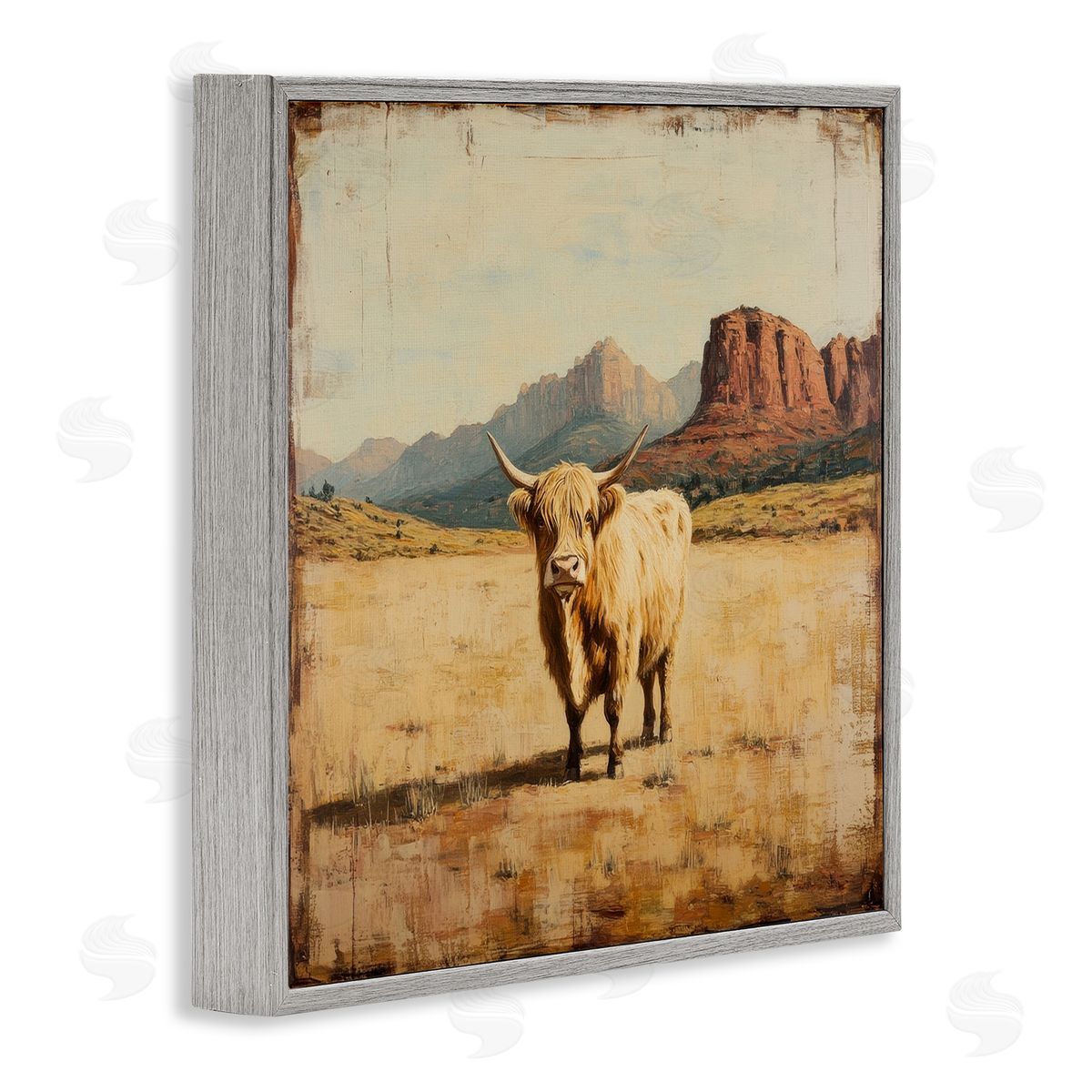 Petal Prints Design Desert Cow Portrait Canvas Wall Art Print