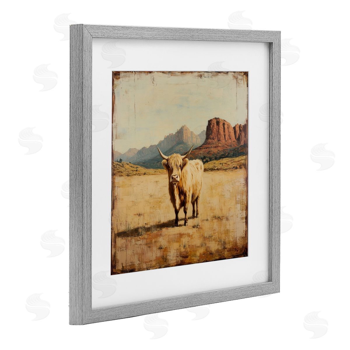 Petal Prints Design Desert Cow Portrait Canvas Wall Art Print