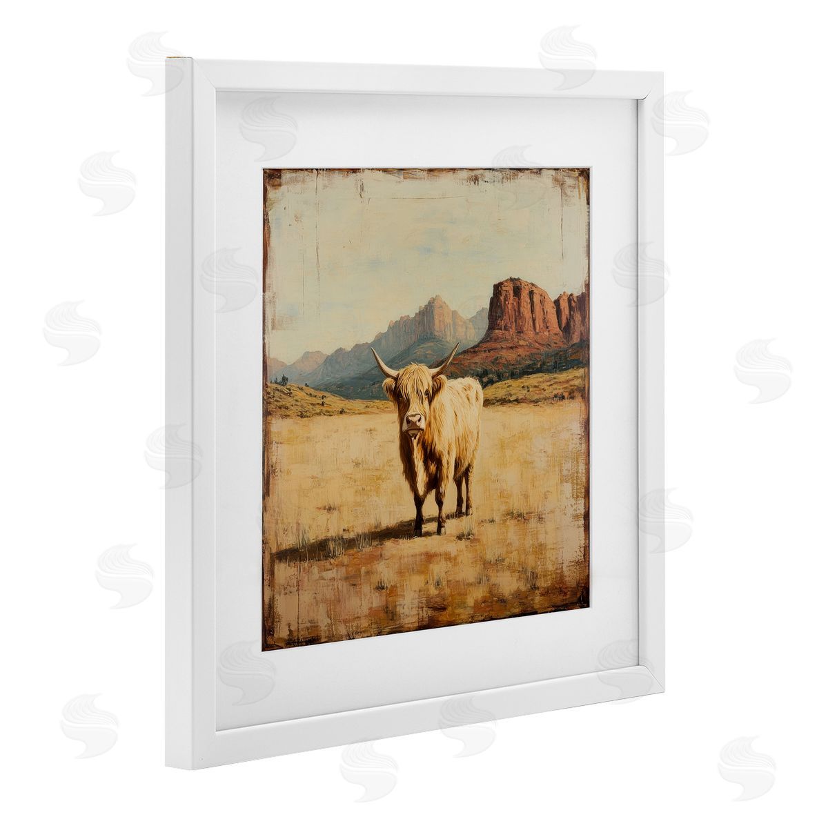 Petal Prints Design Desert Cow Portrait Canvas Wall Art Print