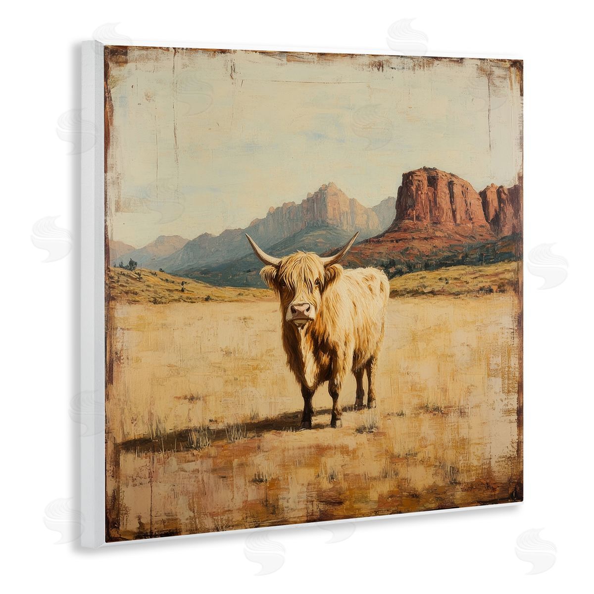 Petal Prints Design Desert Cow Portrait Canvas Wall Art Print