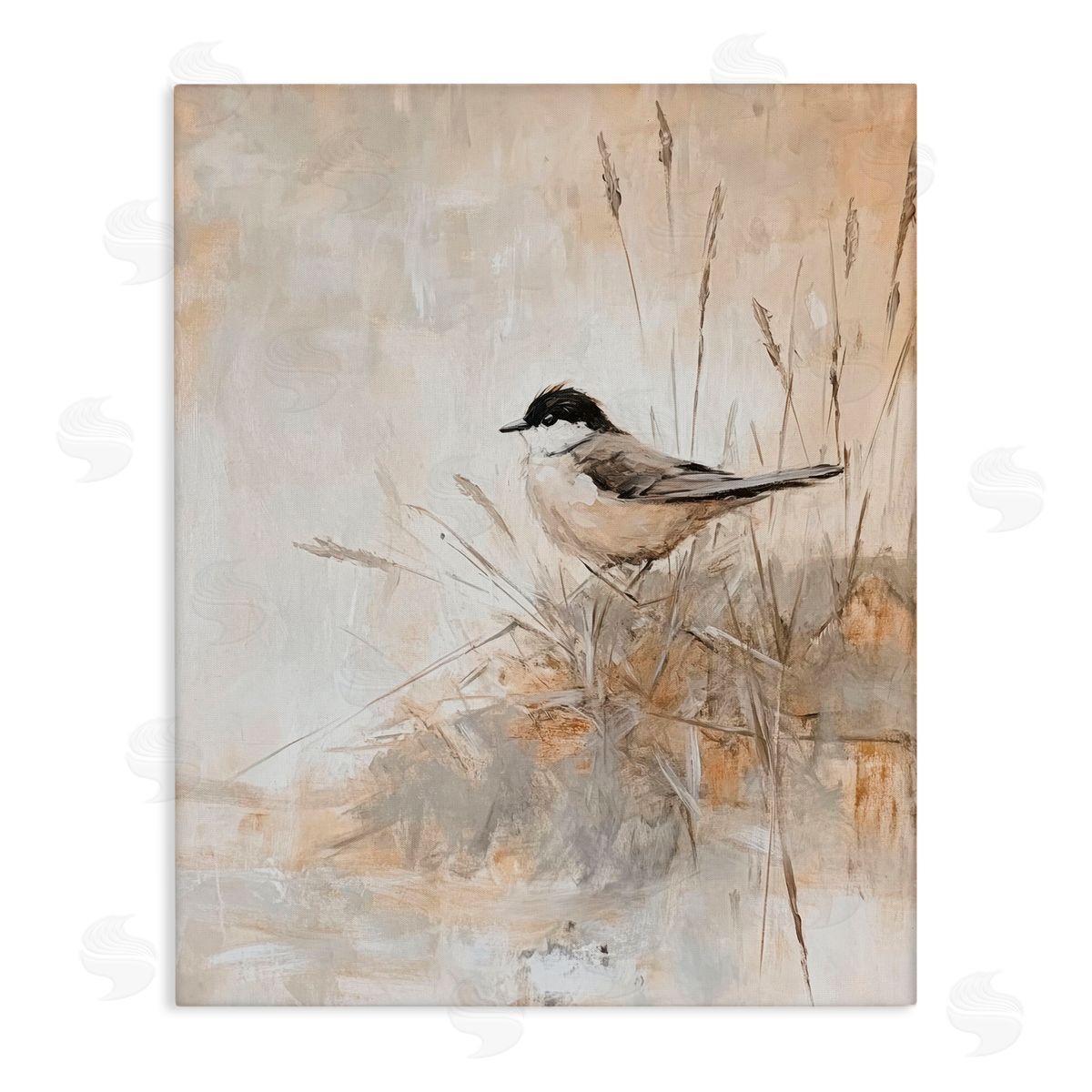 Petal Prints Design Neutral Hued Chickadee Canvas Wall Art Print