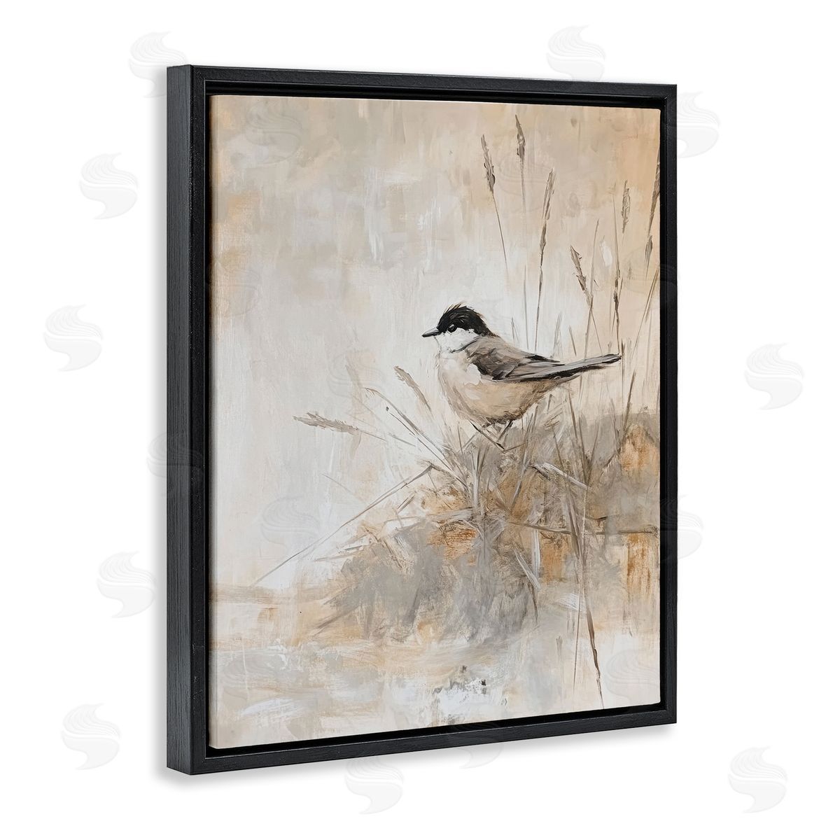 Petal Prints Design Neutral Hued Chickadee Canvas Wall Art Print