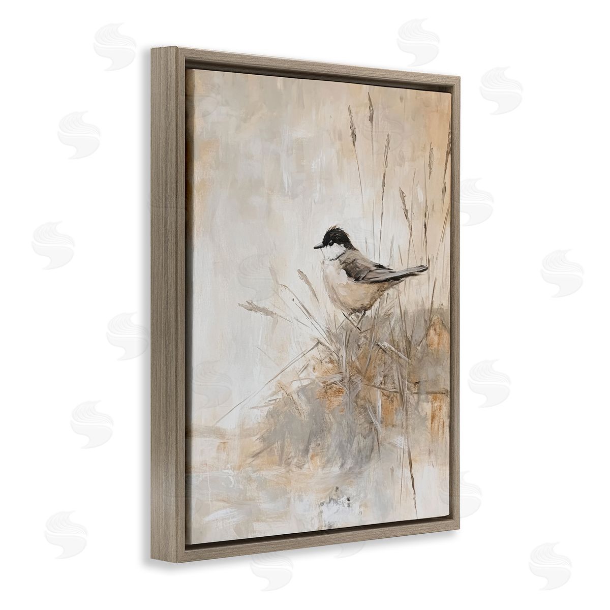 Petal Prints Design Neutral Hued Chickadee Canvas Wall Art Print