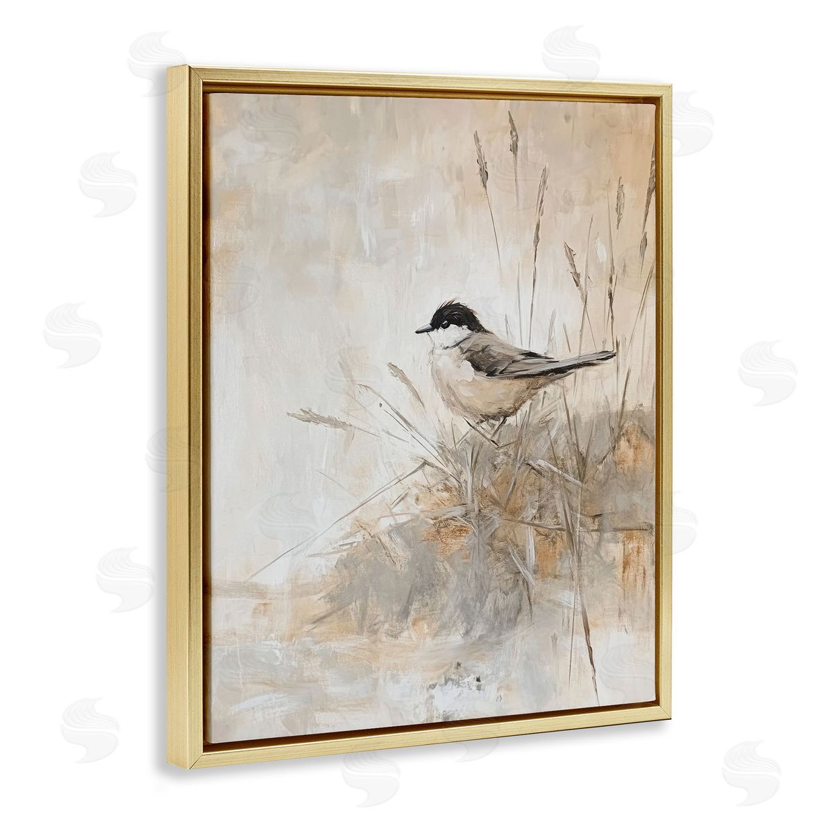 Petal Prints Design Neutral Hued Chickadee Canvas Wall Art Print