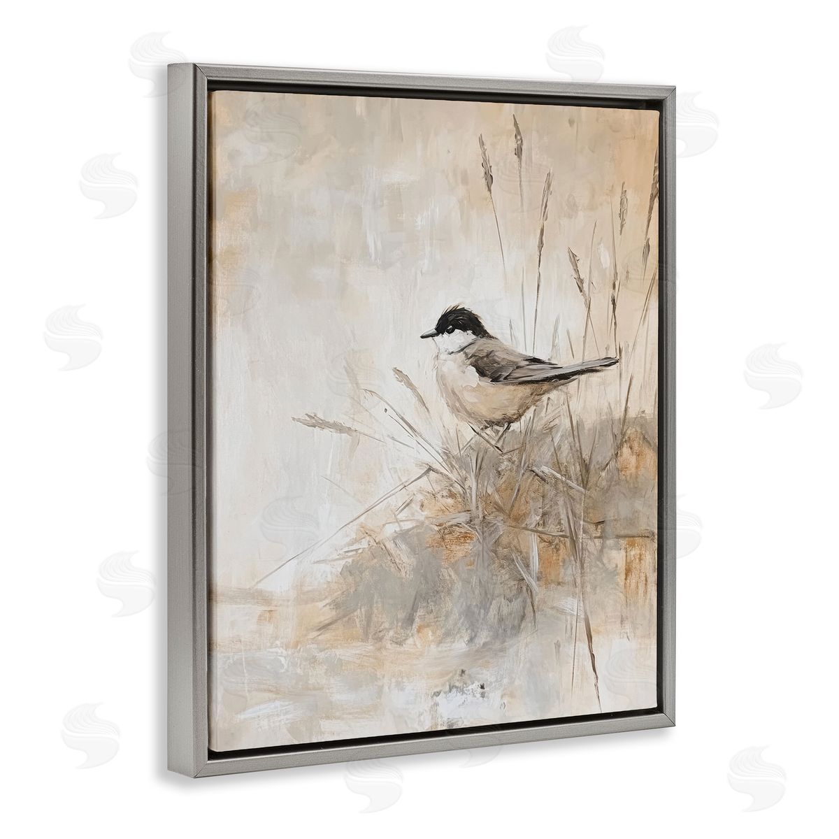 Petal Prints Design Neutral Hued Chickadee Canvas Wall Art Print