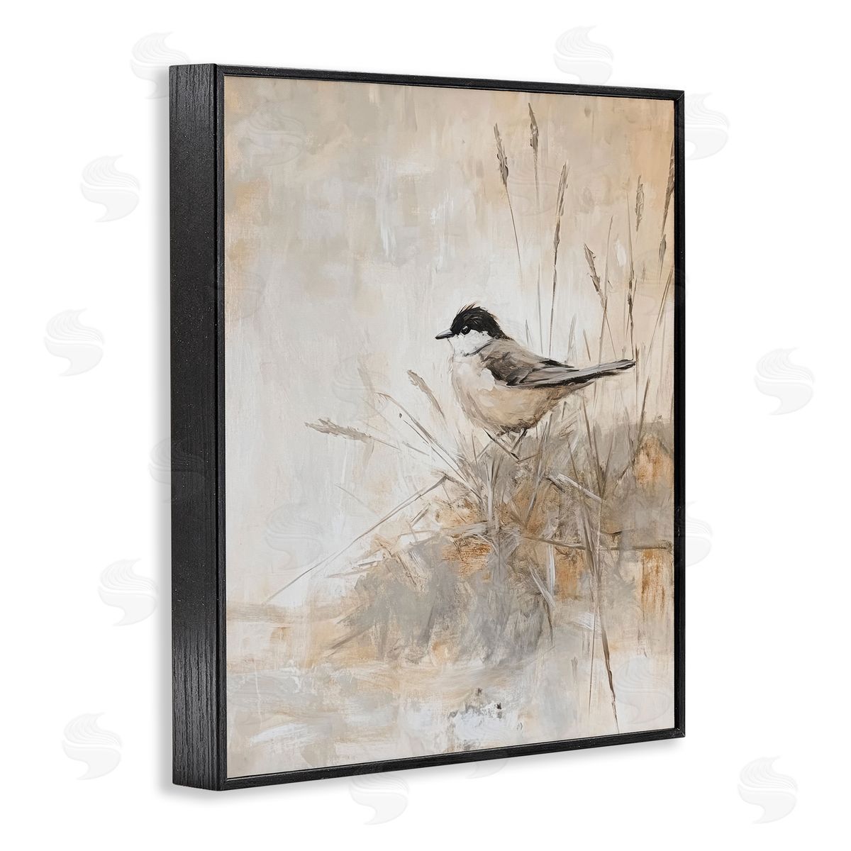 Petal Prints Design Neutral Hued Chickadee Canvas Wall Art Print