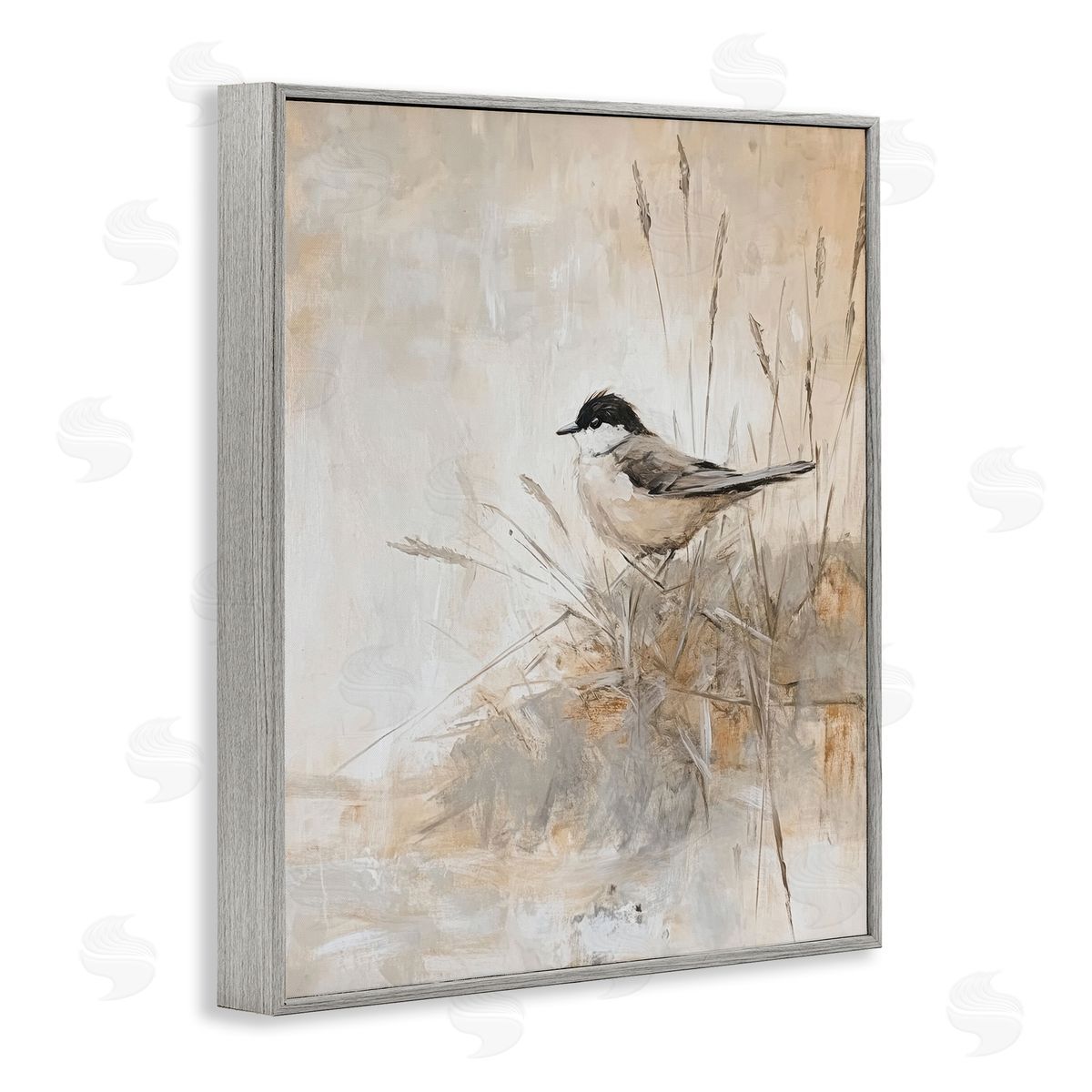 Petal Prints Design Neutral Hued Chickadee Canvas Wall Art Print