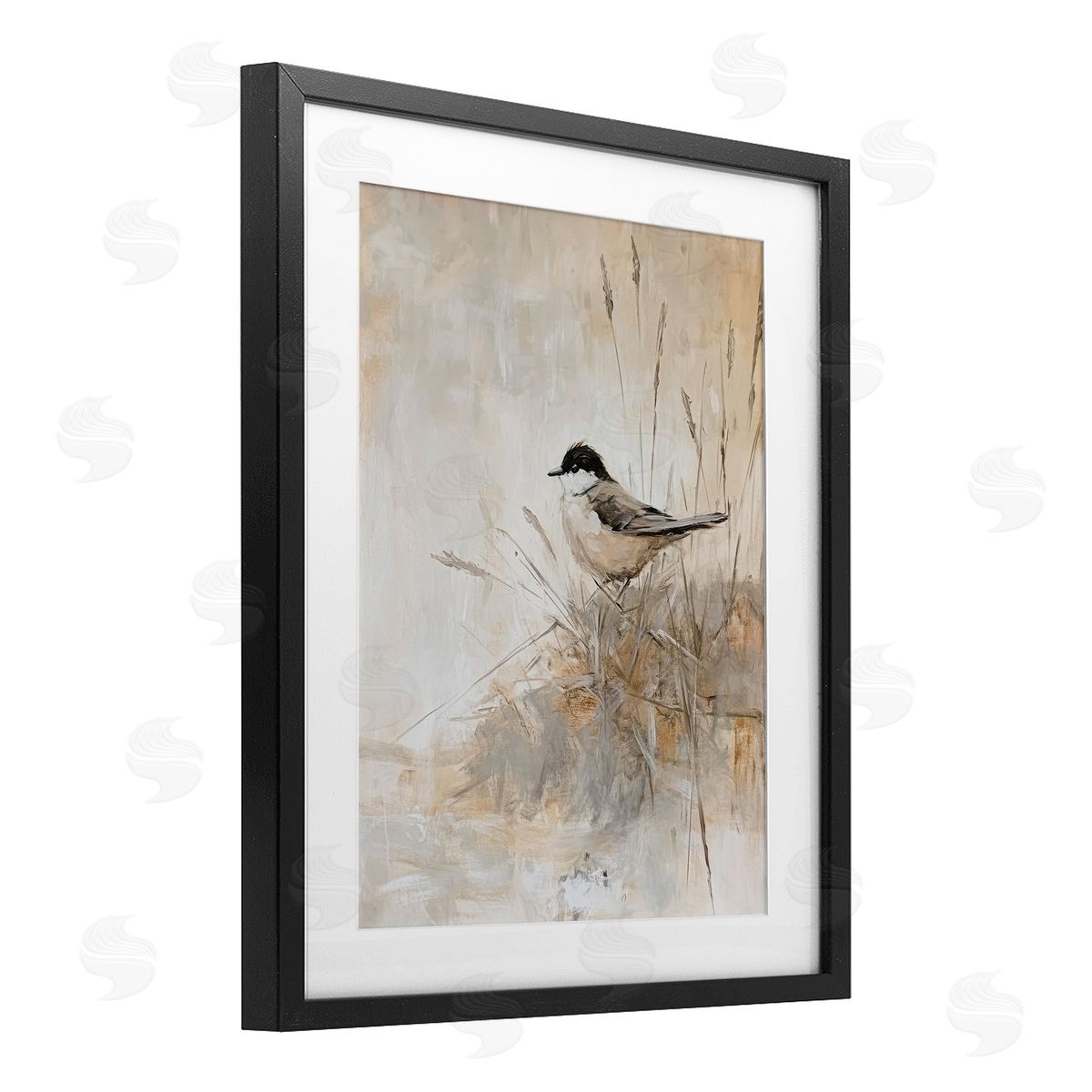 Petal Prints Design Neutral Hued Chickadee Canvas Wall Art Print