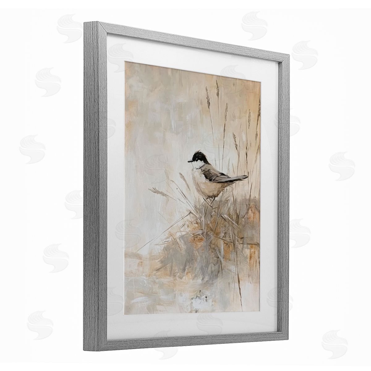 Petal Prints Design Neutral Hued Chickadee Canvas Wall Art Print