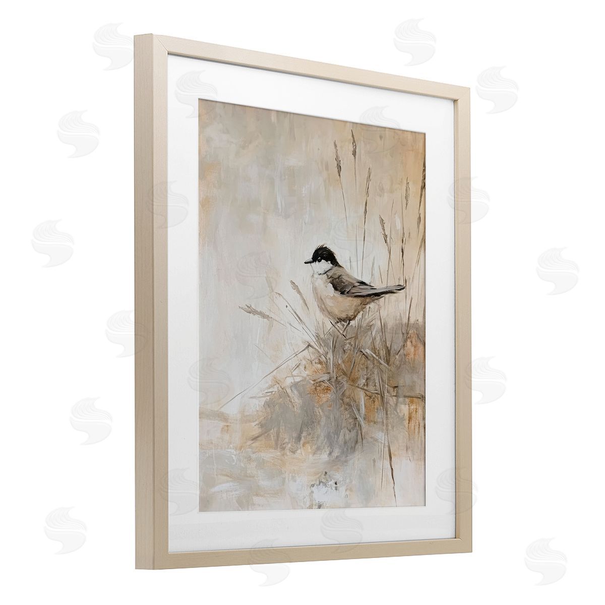 Petal Prints Design Neutral Hued Chickadee Canvas Wall Art Print