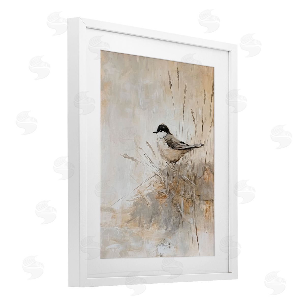 Petal Prints Design Neutral Hued Chickadee Canvas Wall Art Print