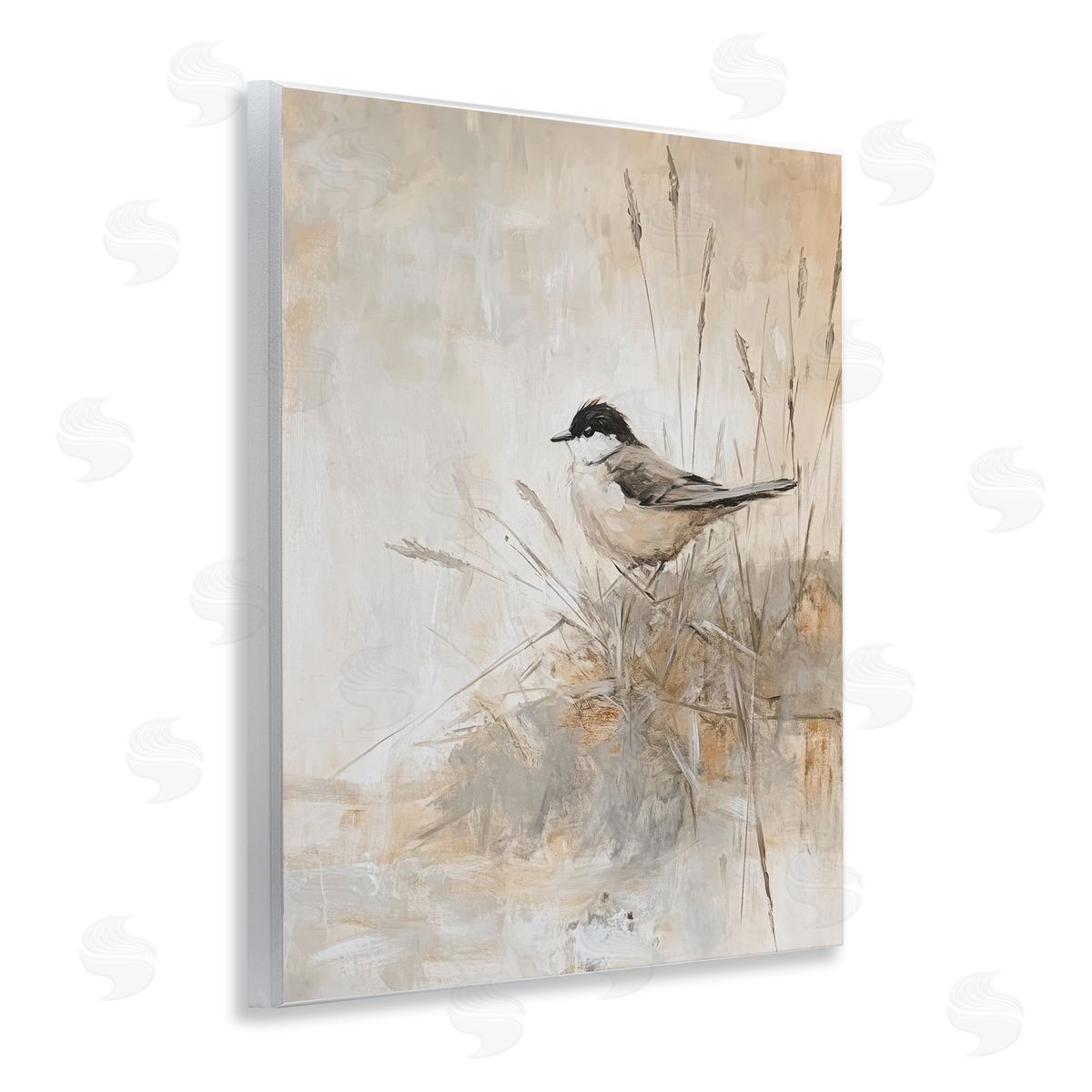 Petal Prints Design Neutral Hued Chickadee Canvas Wall Art Print