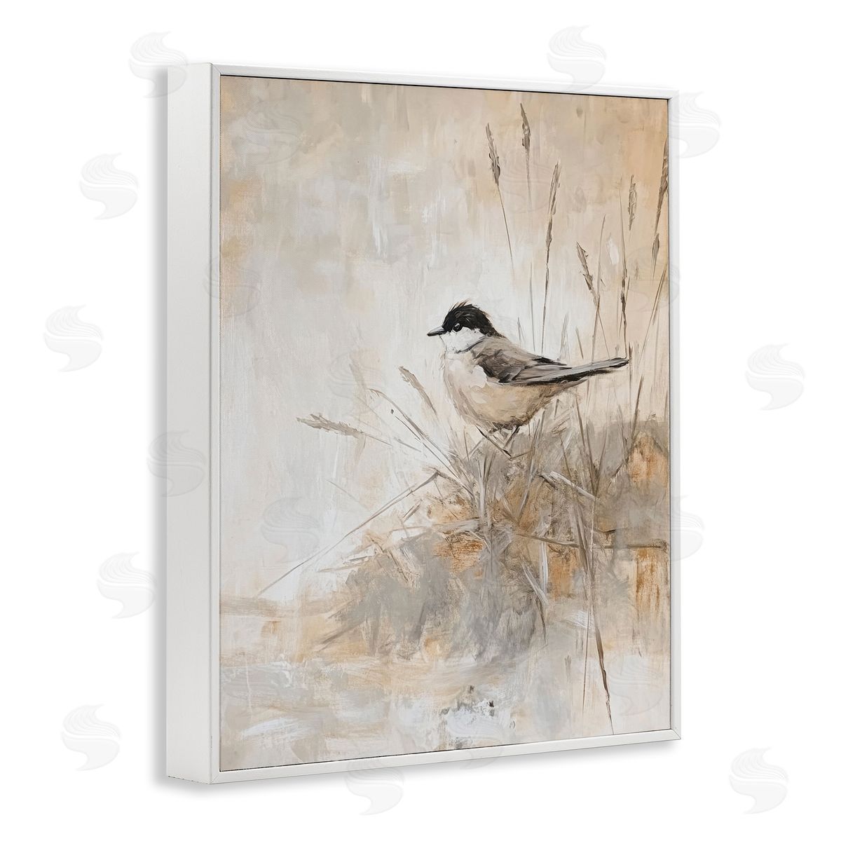 Petal Prints Design Neutral Hued Chickadee Canvas Wall Art Print