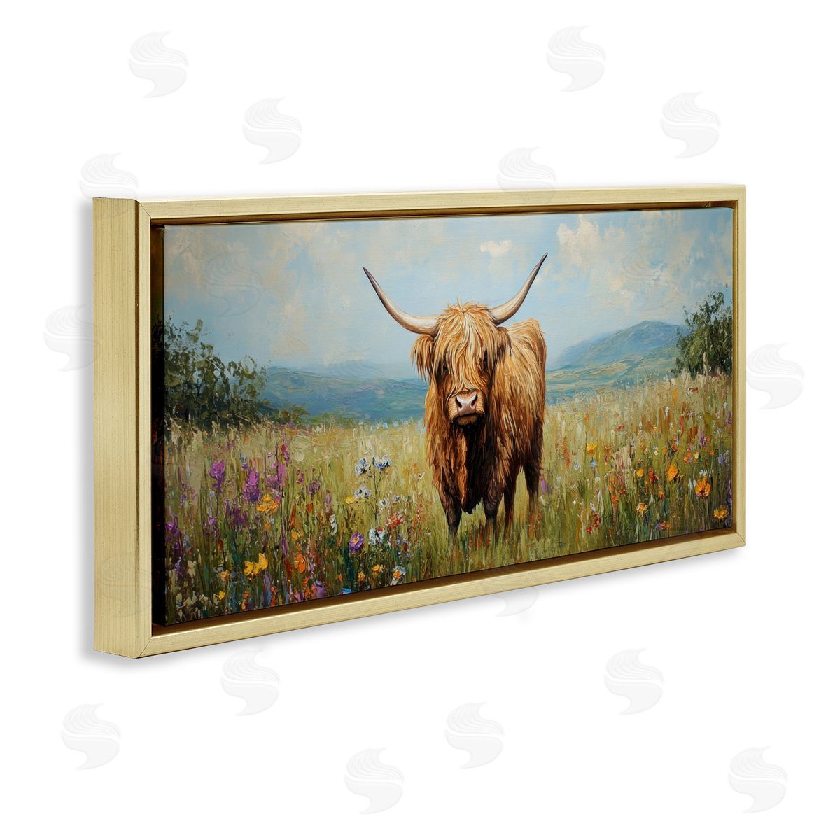 Petal Prints Design Shaggy Highland Cow Canvas Wall Art Print