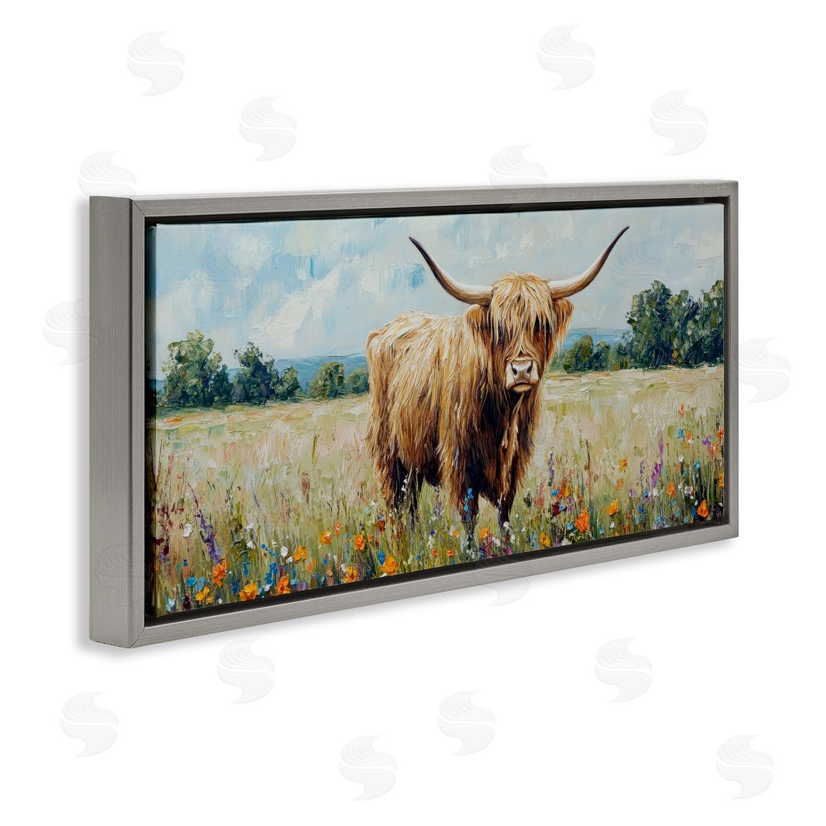 Petal Prints Design Highland Cow Meadow Canvas Wall Art Print