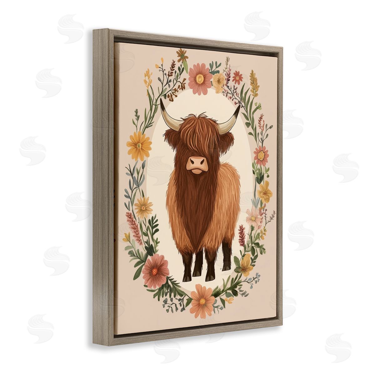 Petal Prints Design Cutesy Floral Highland Cow Canvas Wall Art Print