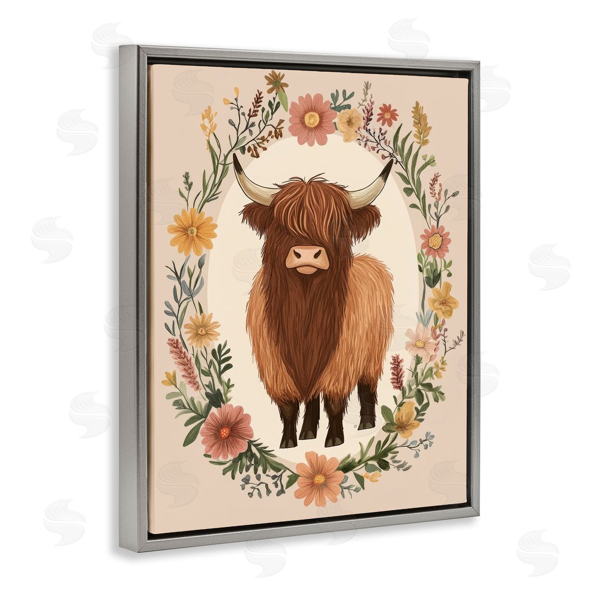 Petal Prints Design Cutesy Floral Highland Cow Canvas Wall Art Print