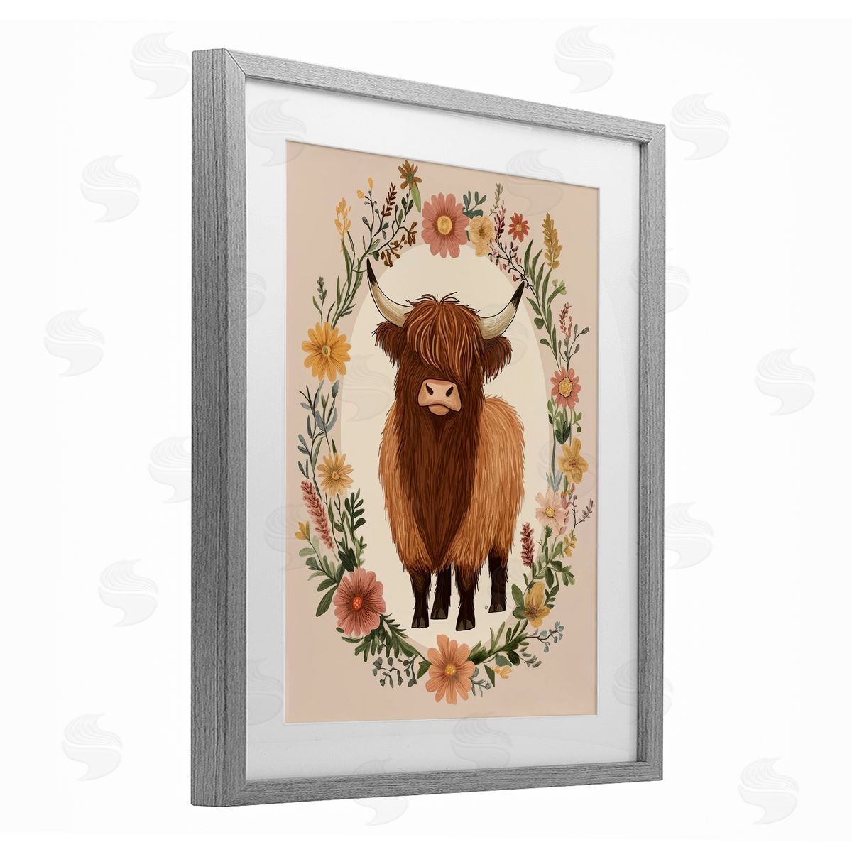 Petal Prints Design Cutesy Floral Highland Cow Canvas Wall Art Print