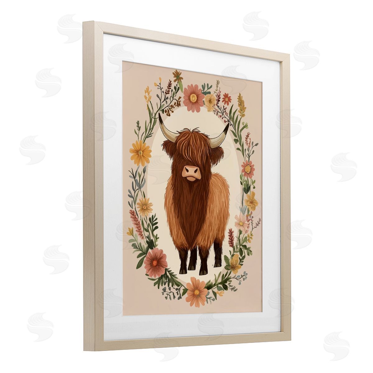 Petal Prints Design Cutesy Floral Highland Cow Canvas Wall Art Print