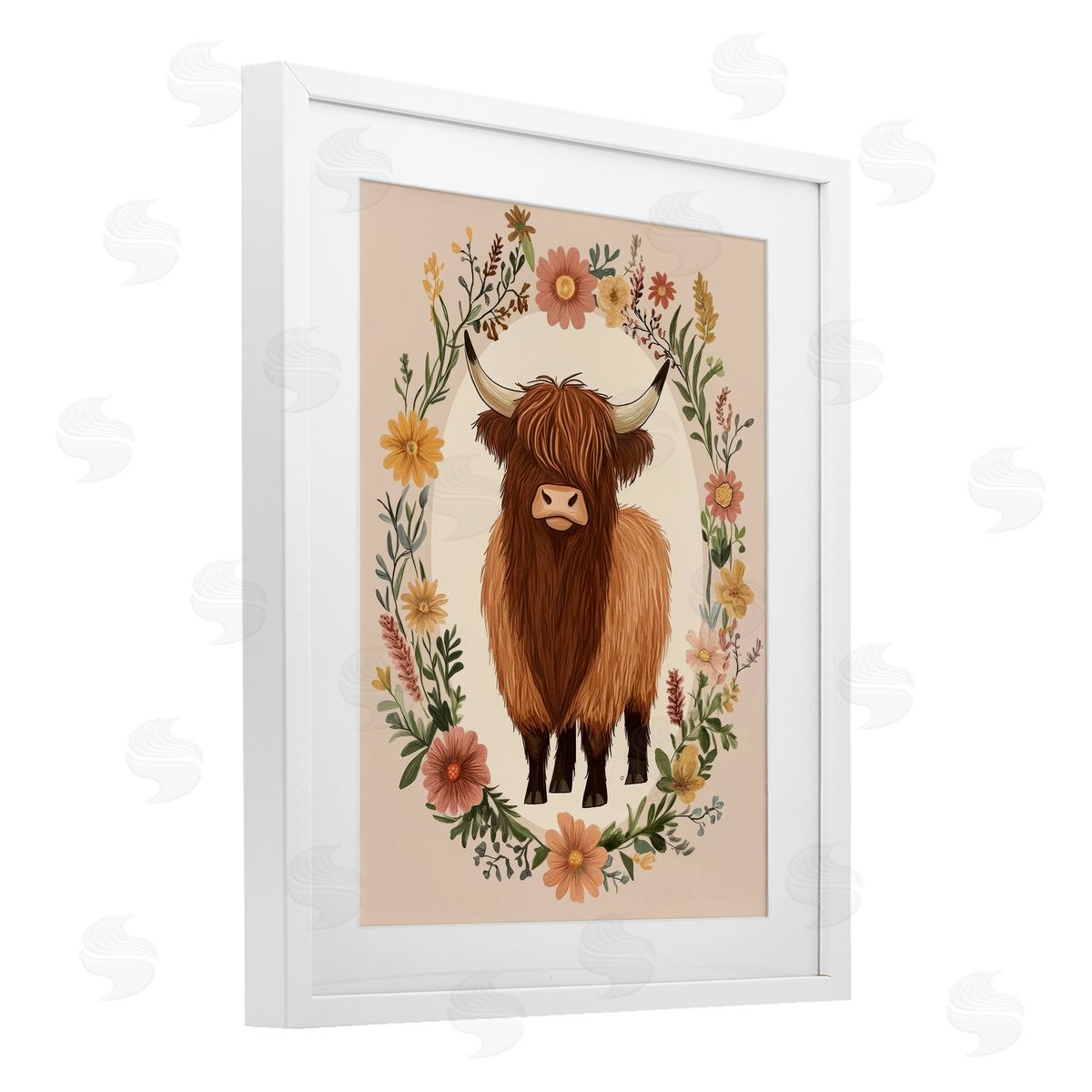 Petal Prints Design Cutesy Floral Highland Cow Canvas Wall Art Print