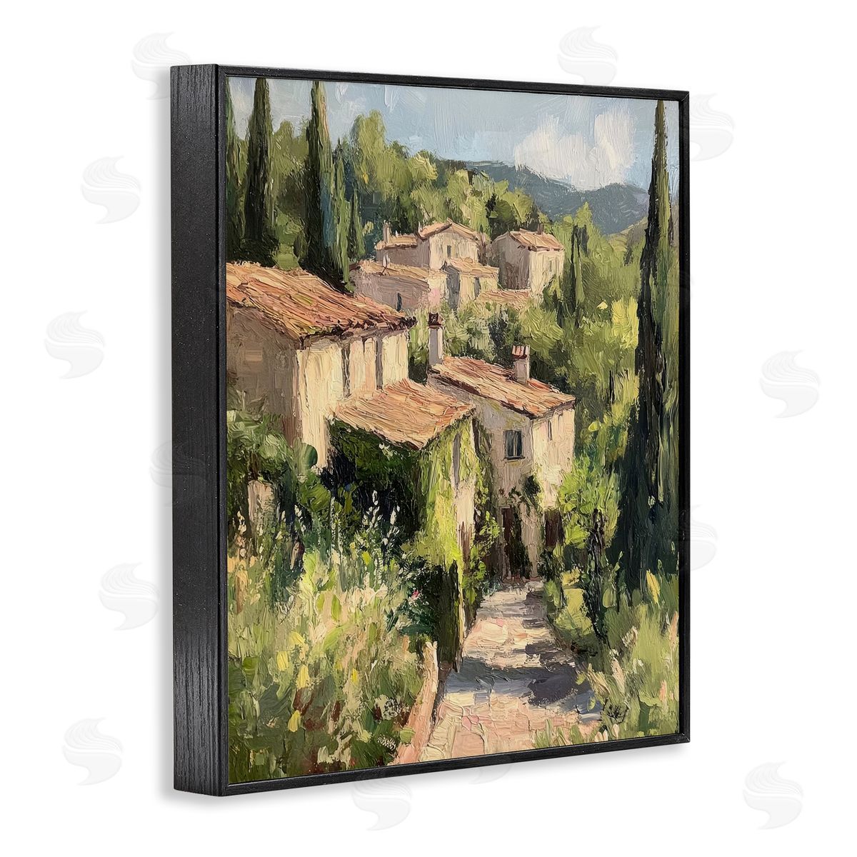 Petal Prints Design Expressionist Village Buildings Canvas Wall Art Print
