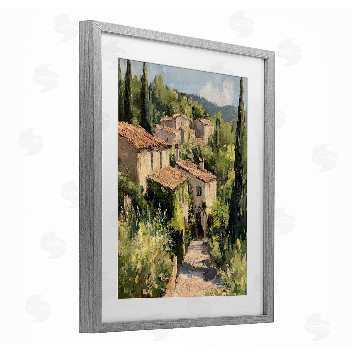 Petal Prints Design Expressionist Village Buildings Canvas Wall Art Print