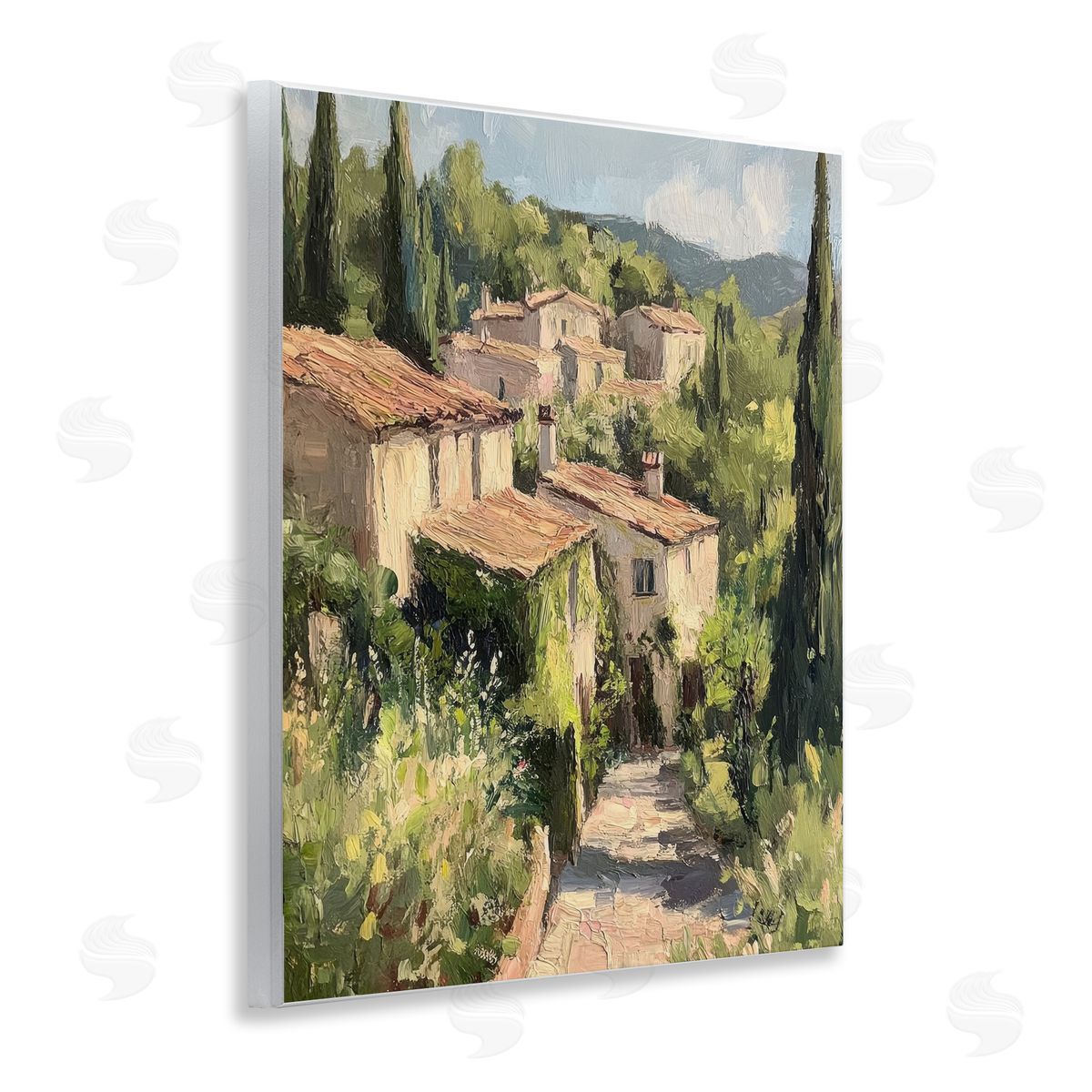 Petal Prints Design Expressionist Village Buildings Canvas Wall Art Print