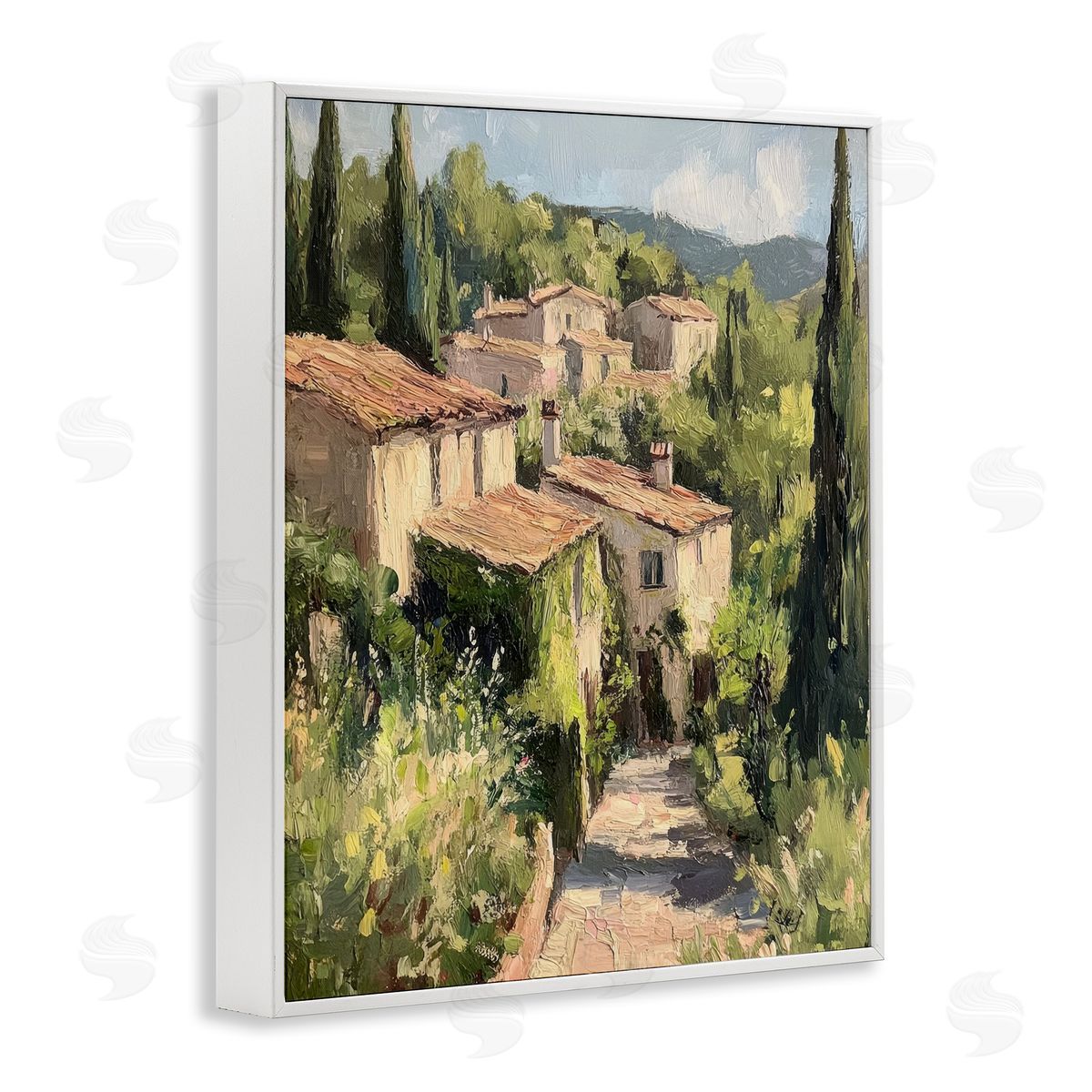Petal Prints Design Expressionist Village Buildings Canvas Wall Art Print