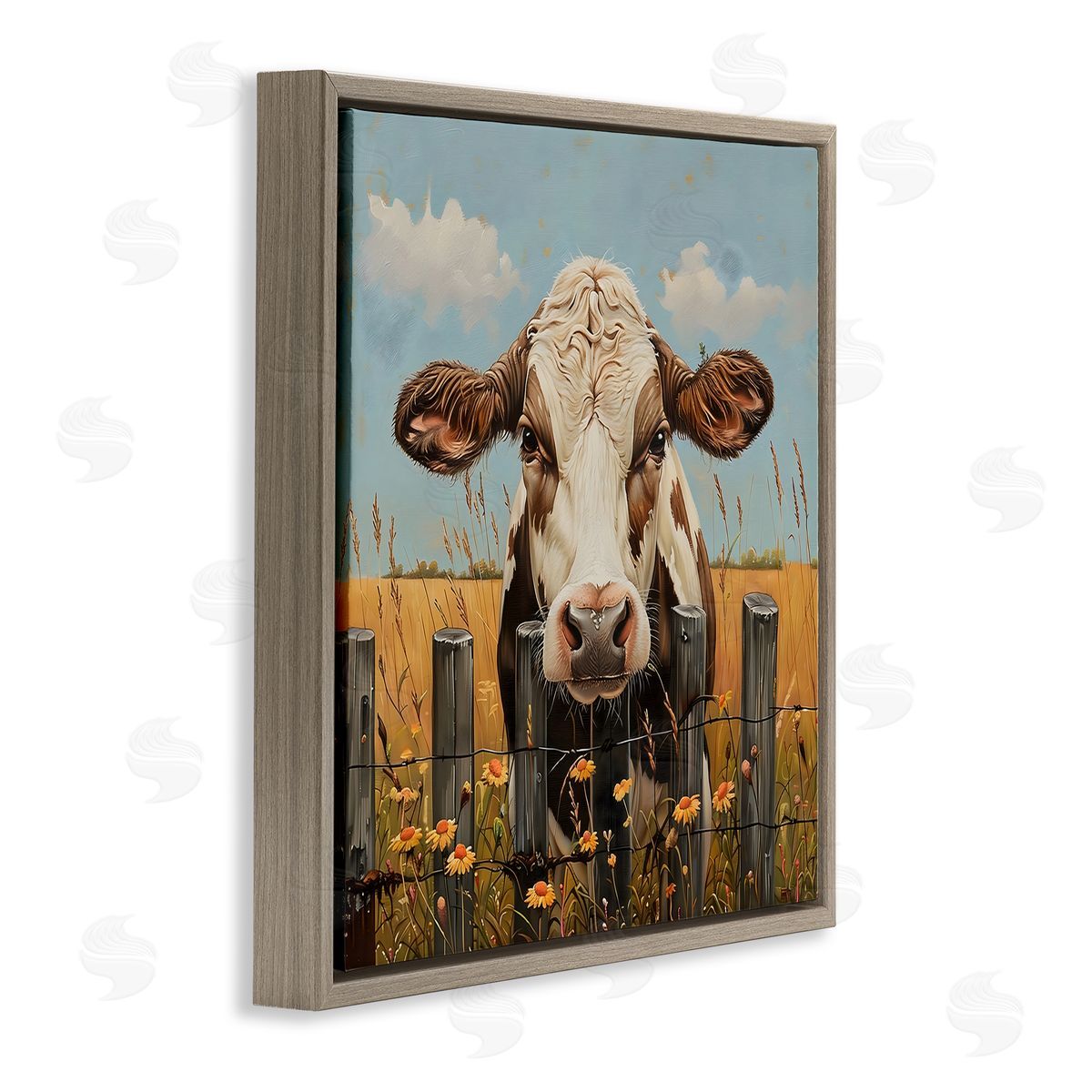 LSR Creative Studio Cow & Daisies Fence Canvas Wall Art Print