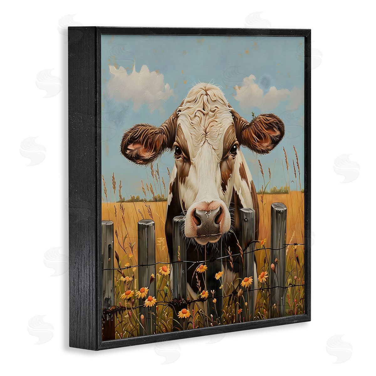 LSR Creative Studio Cow & Daisies Fence Canvas Wall Art Print