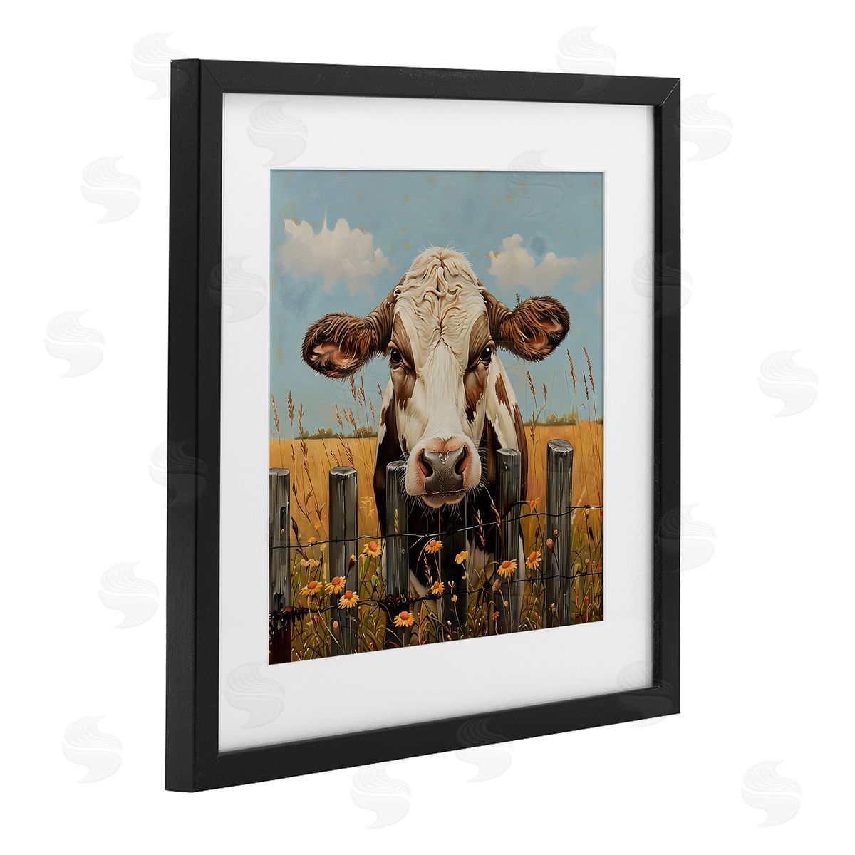 LSR Creative Studio Cow & Daisies Fence Canvas Wall Art Print