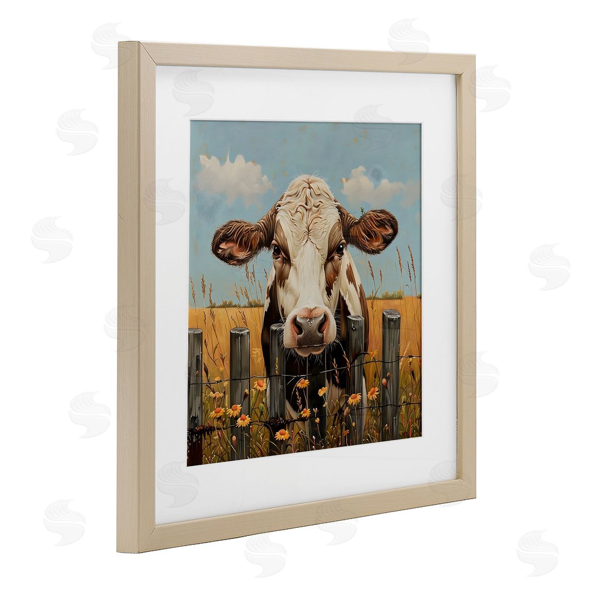 LSR Creative Studio Cow & Daisies Fence Canvas Wall Art Print