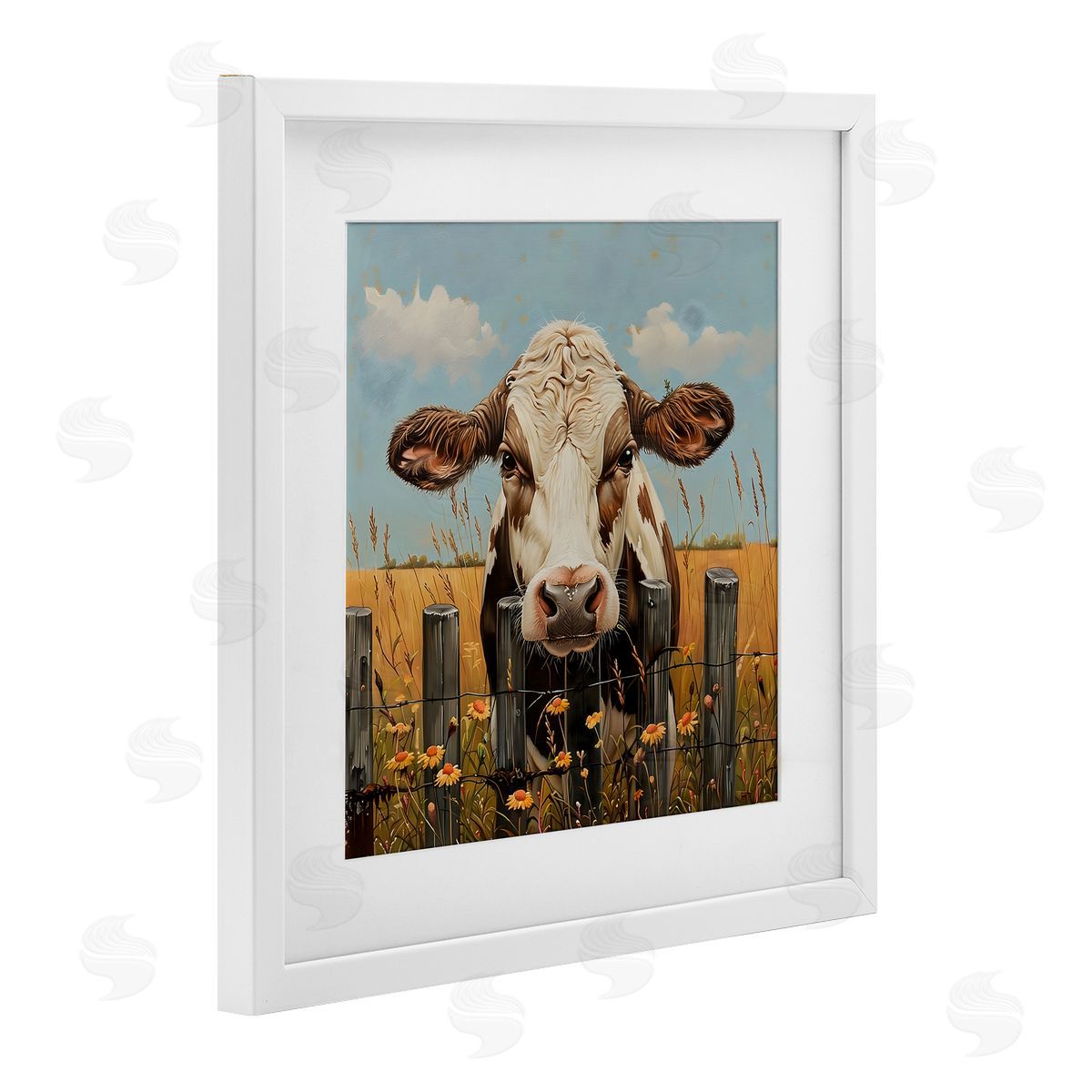 LSR Creative Studio Cow & Daisies Fence Canvas Wall Art Print