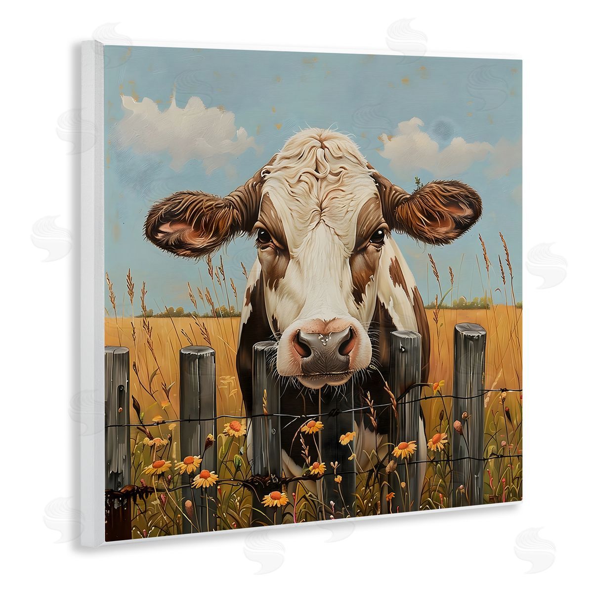 LSR Creative Studio Cow & Daisies Fence Canvas Wall Art Print
