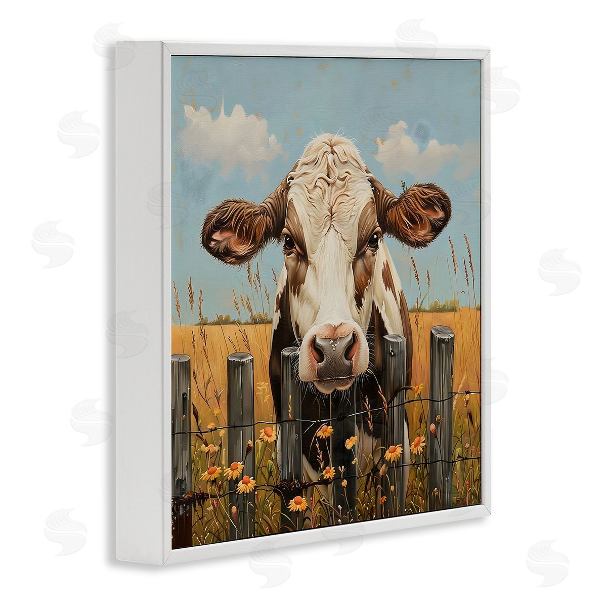 LSR Creative Studio Cow & Daisies Fence Canvas Wall Art Print