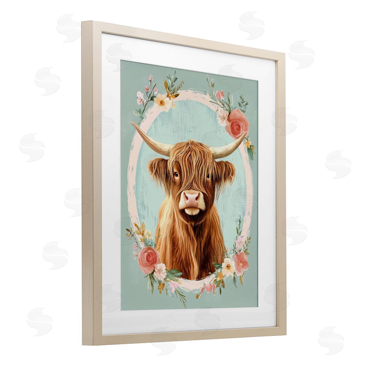 Petal Prints Design Highland Cow In Floral Border Canvas Wall Art Print