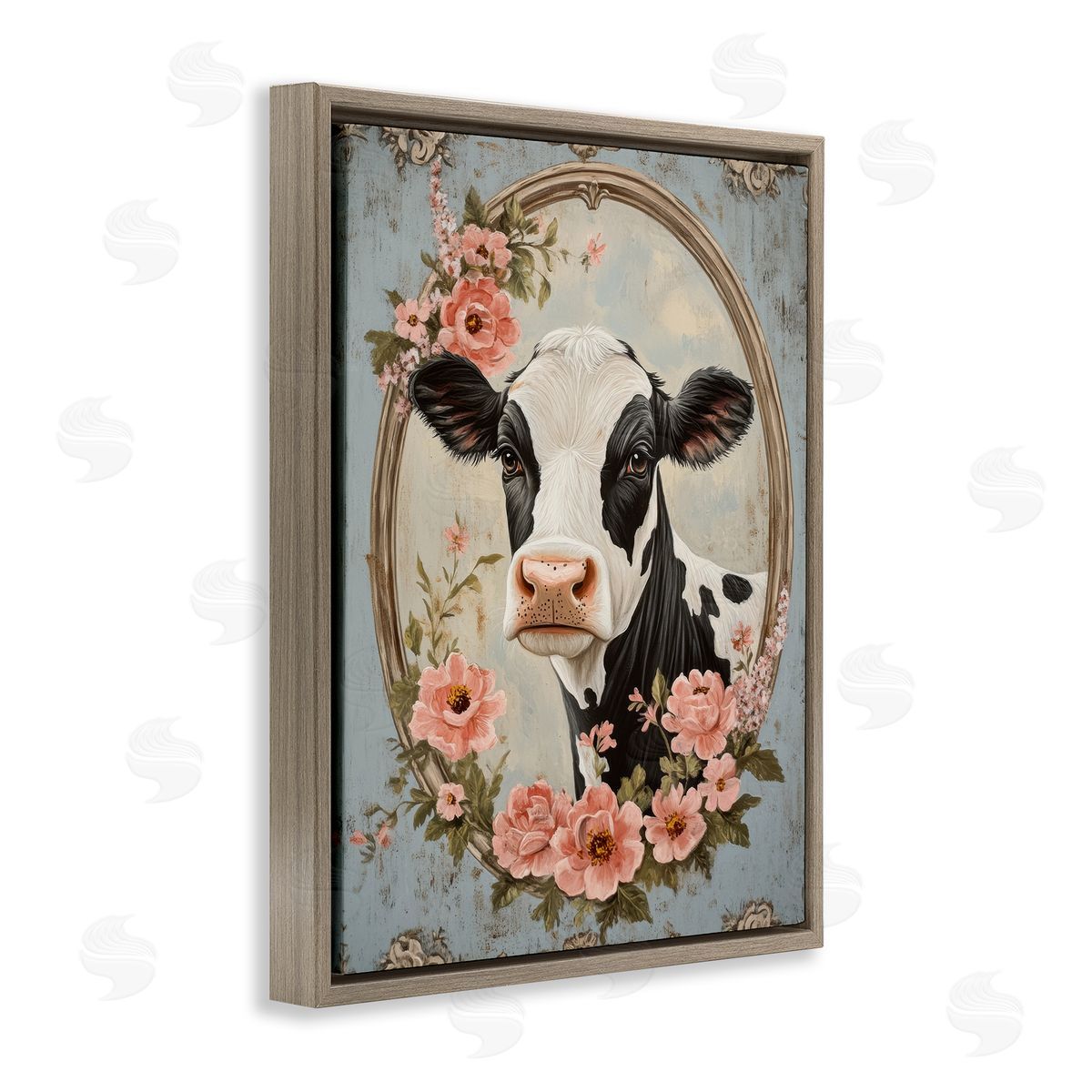 Petal Prints Design Peachy Peonies Cow Portrait Canvas Wall Art Print