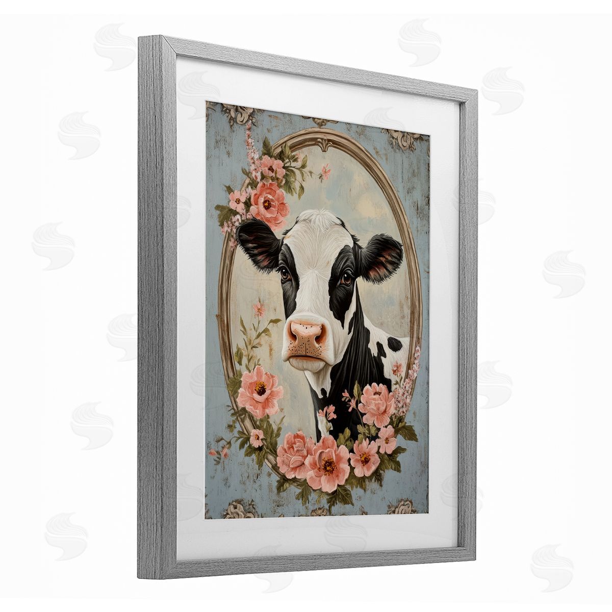 Petal Prints Design Peachy Peonies Cow Portrait Canvas Wall Art Print