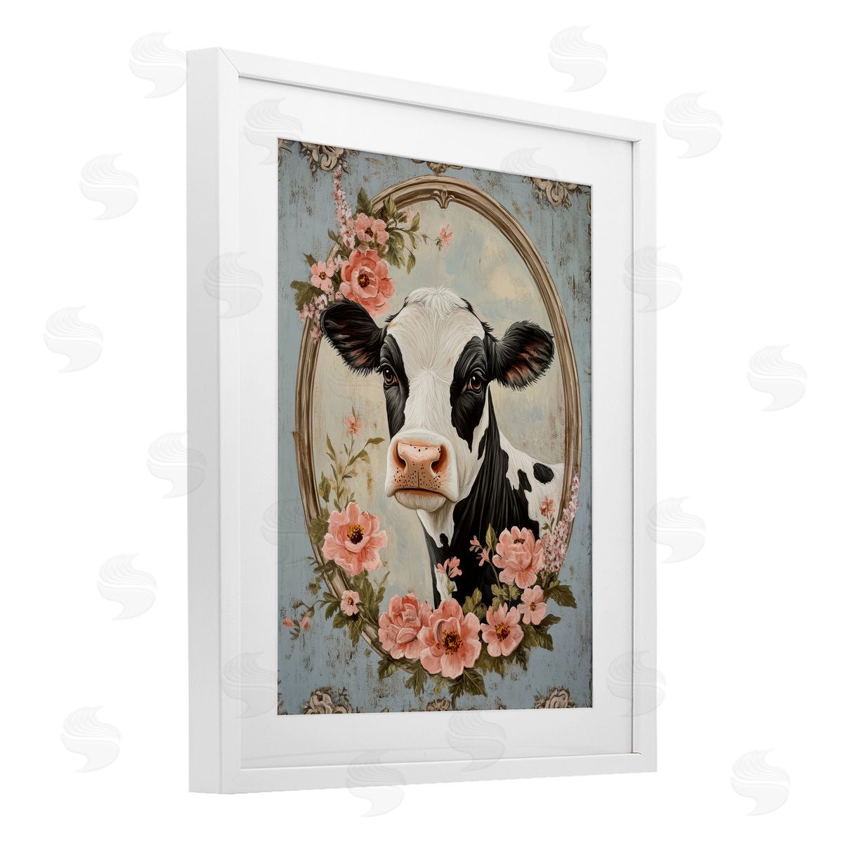 Petal Prints Design Peachy Peonies Cow Portrait Canvas Wall Art Print