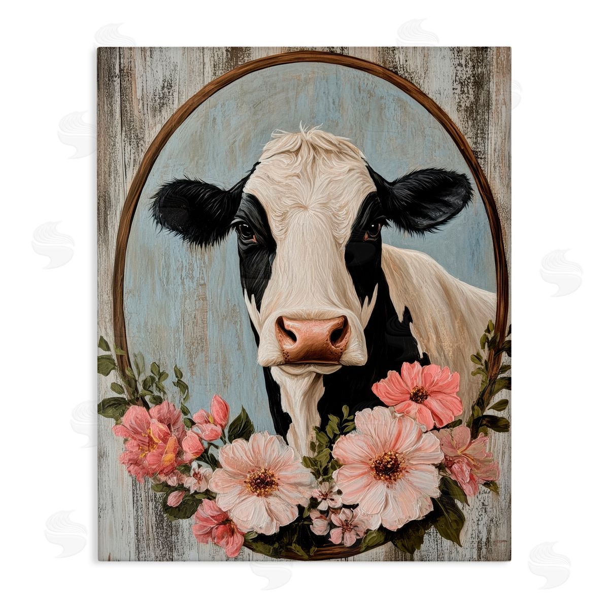 Petal Prints Design Pretty Floral Cow Portrait Canvas Wall Art Print
