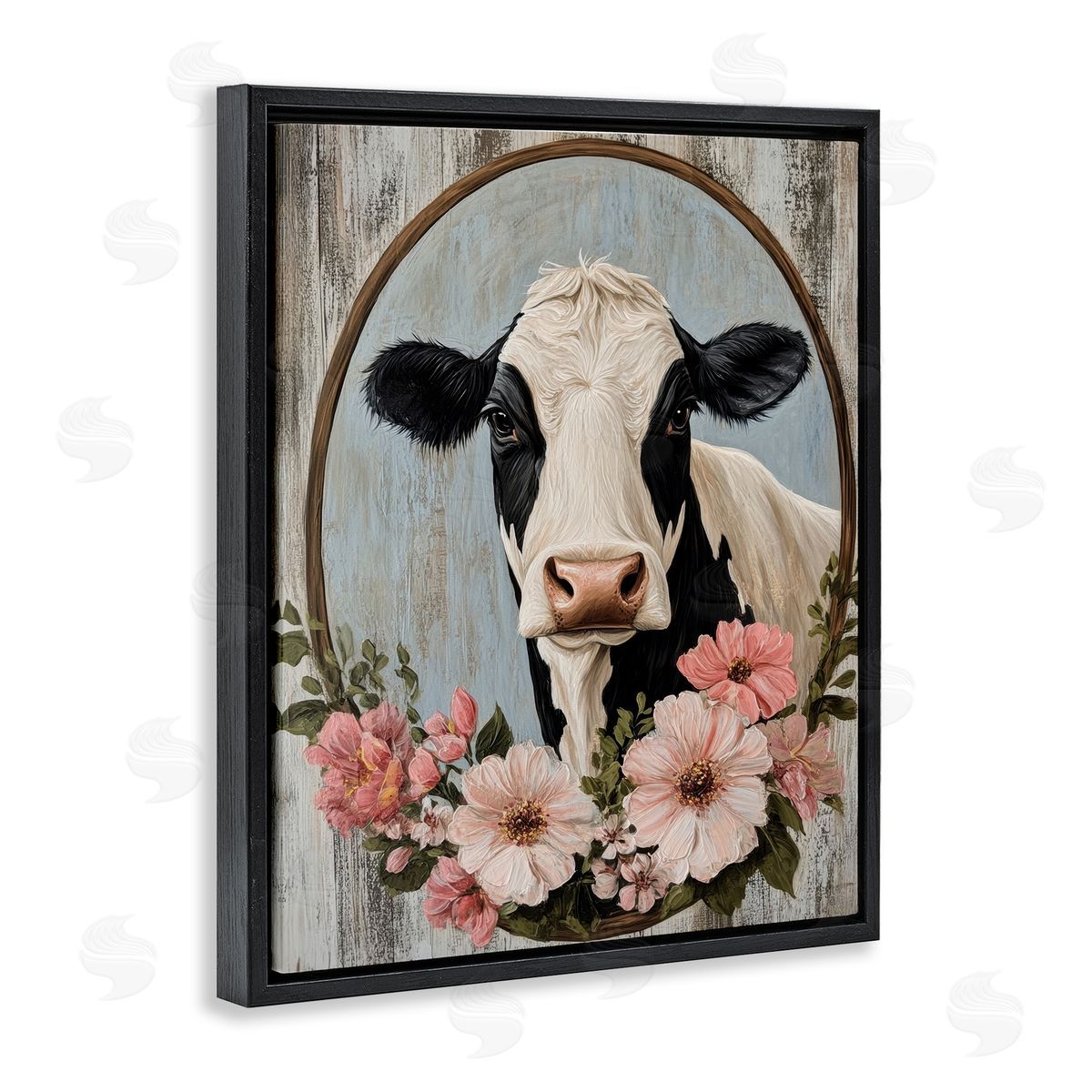 Petal Prints Design Pretty Floral Cow Portrait Canvas Wall Art Print
