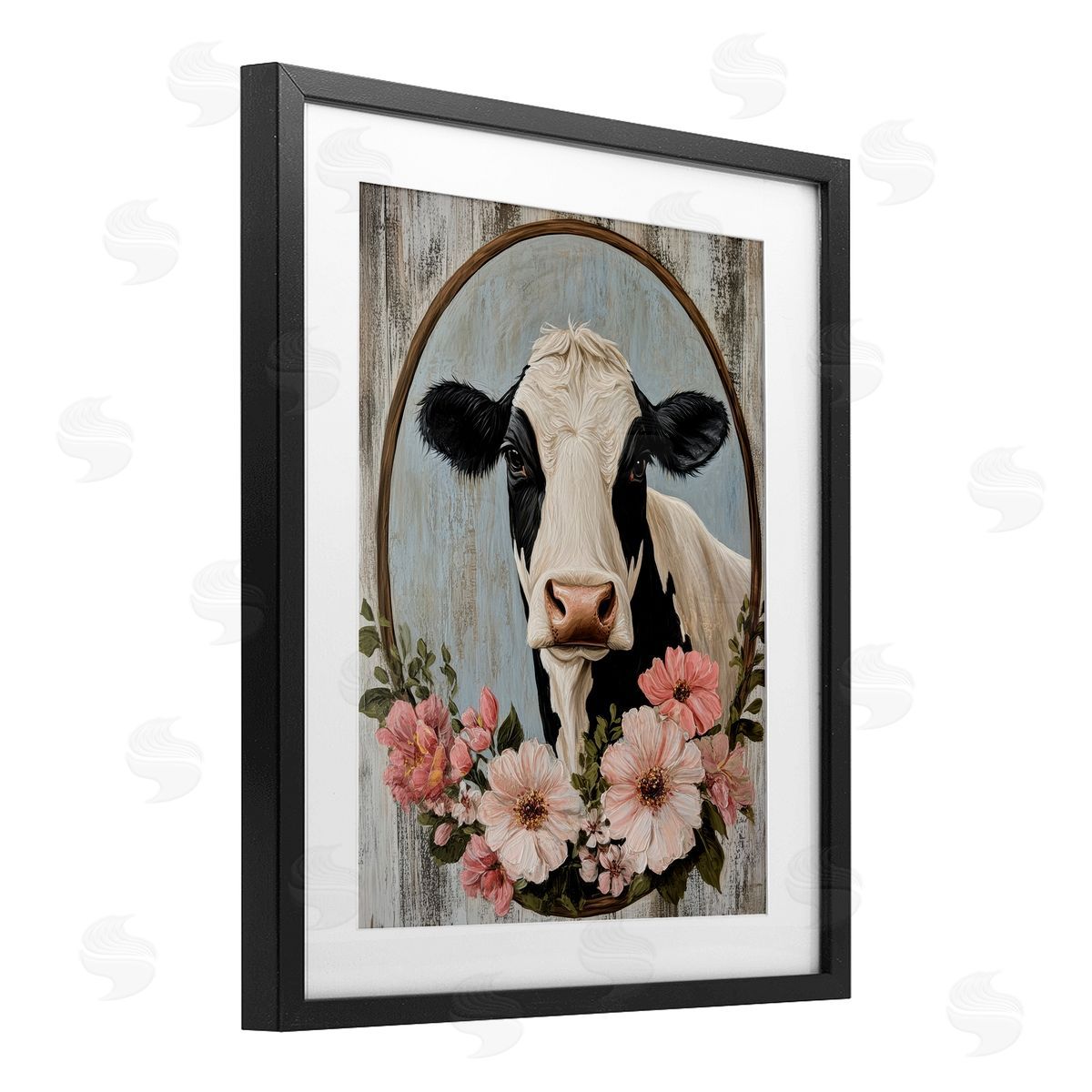 Petal Prints Design Pretty Floral Cow Portrait Canvas Wall Art Print