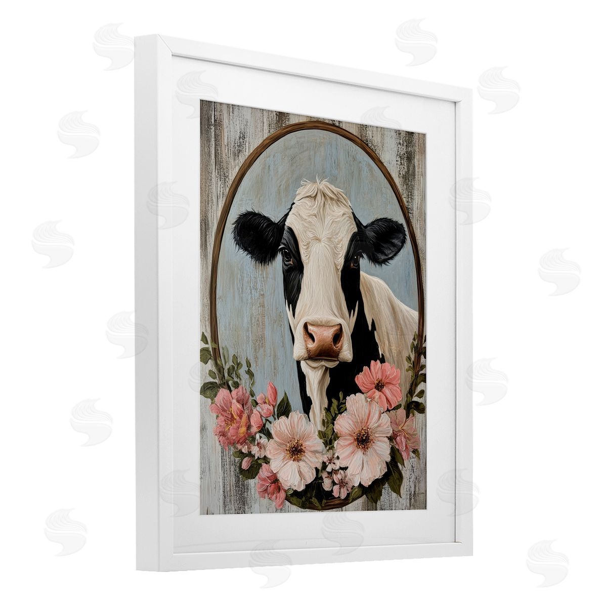 Petal Prints Design Pretty Floral Cow Portrait Canvas Wall Art Print