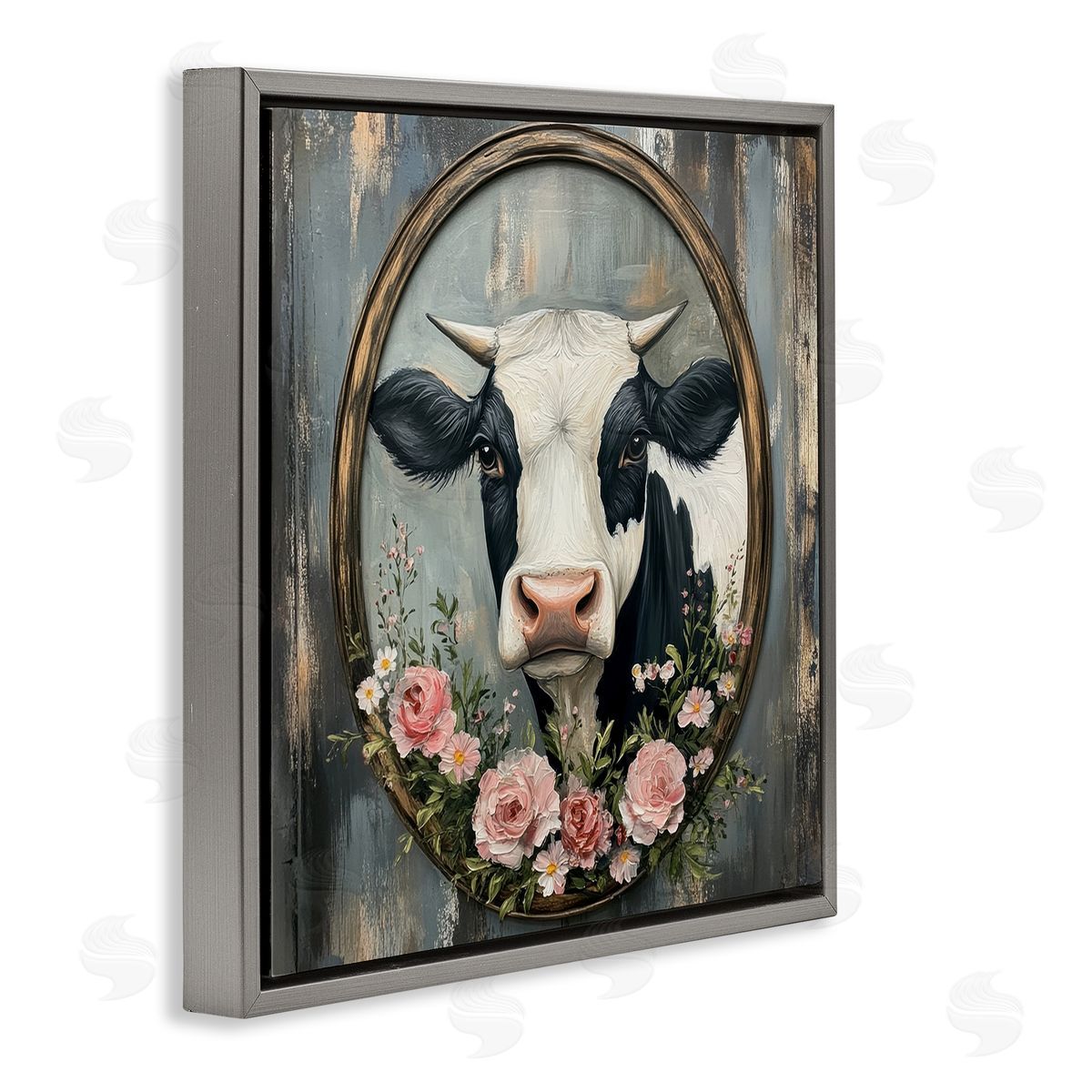 Petal Prints Design Classic Cow & Rose Garland Canvas Wall Art Print