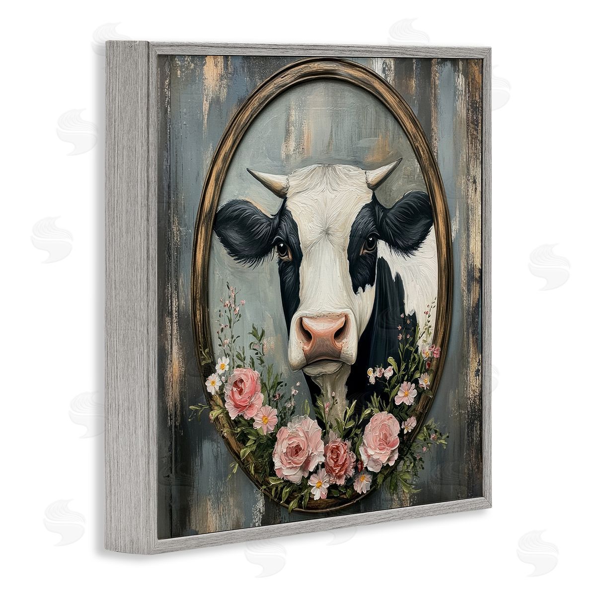 Petal Prints Design Classic Cow & Rose Garland Canvas Wall Art Print