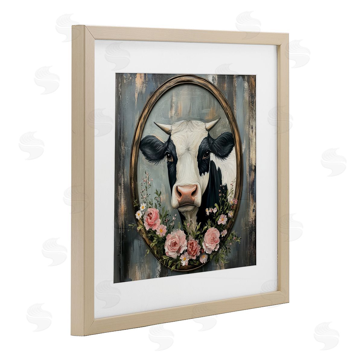 Petal Prints Design Classic Cow & Rose Garland Canvas Wall Art Print