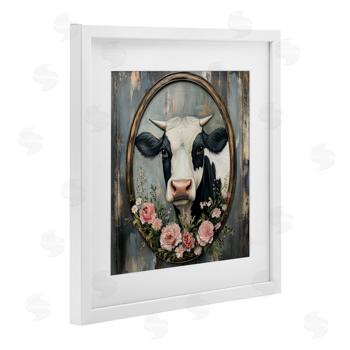 Petal Prints Design Classic Cow & Rose Garland Canvas Wall Art Print
