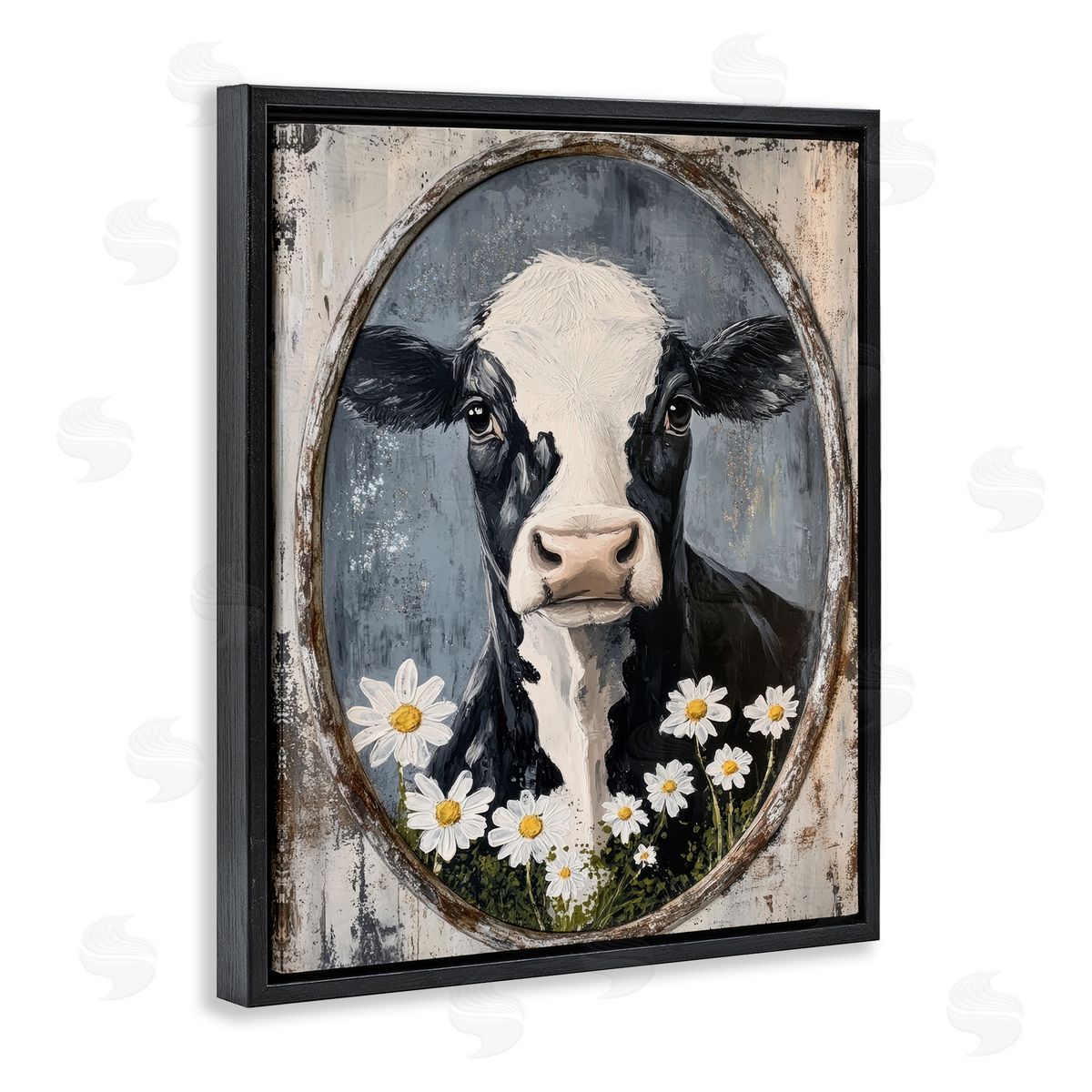 Petal Prints Design Distressed Cow Portrait Canvas Wall Art Print