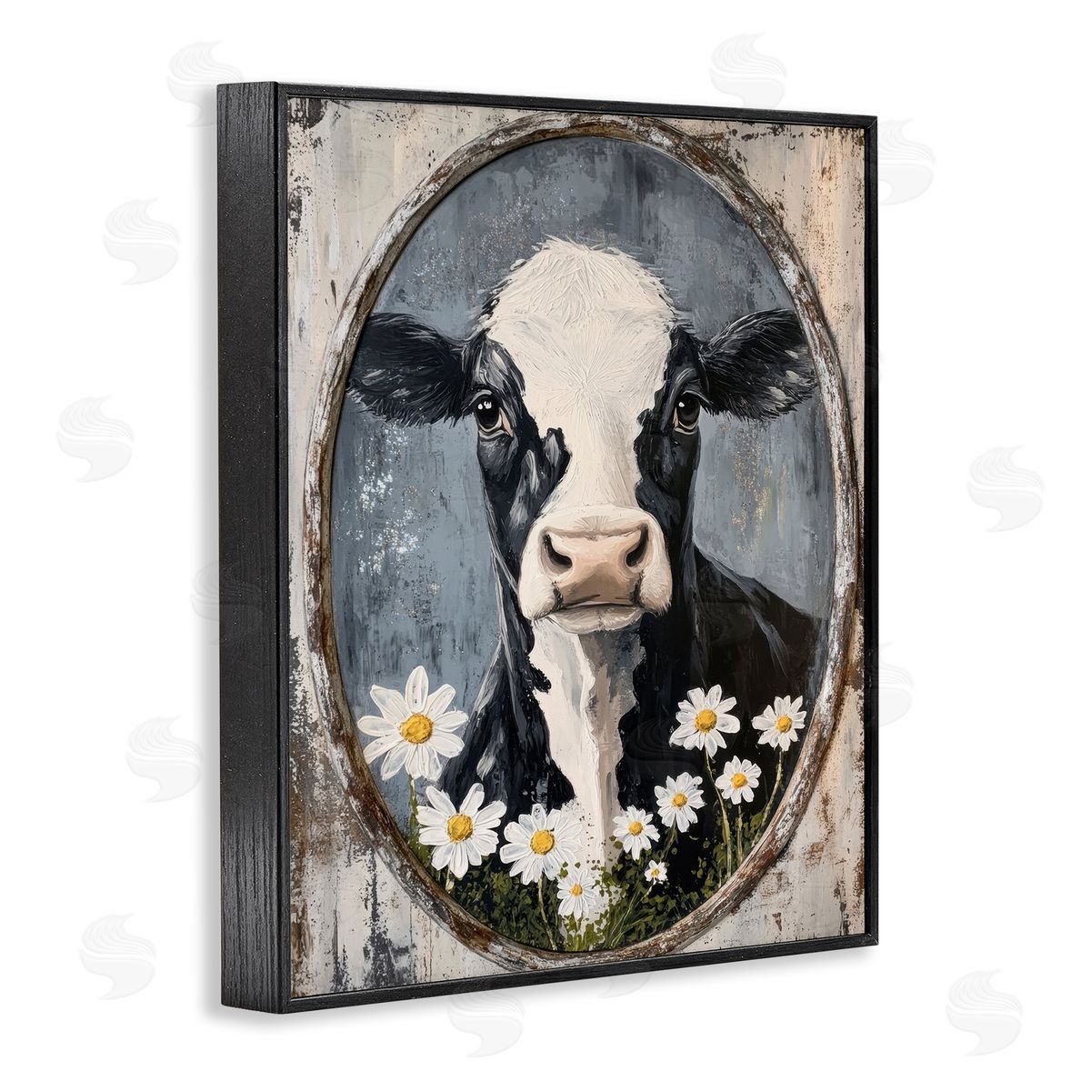 Petal Prints Design Distressed Cow Portrait Canvas Wall Art Print